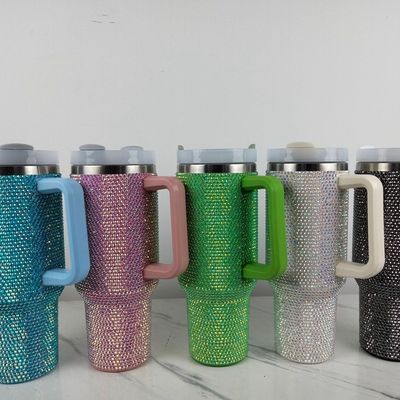 1 Diamanten zwarte bekertjes Dubbelwand roestvrij staal koffie reis tumbler met stro