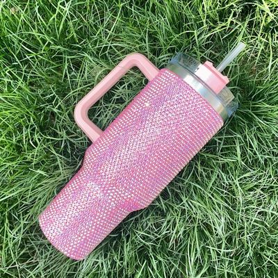 1 Diamanten zwarte bekertjes Dubbelwand roestvrij staal koffie reis tumbler met stro