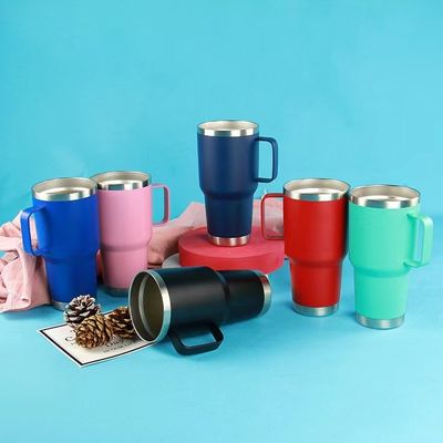 30oz tumbler met handvat dubbele wand vacuüm geïsoleerde reisbeker