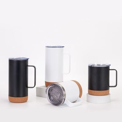 Roestvrij staal vacuüm geïsoleerde koffiekop met kurk basis 12oz 16oz breed mond ontwerp