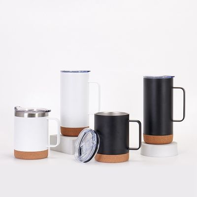 Roestvrij staal vacuüm geïsoleerde koffiekop met kurk basis 12oz 16oz breed mond ontwerp