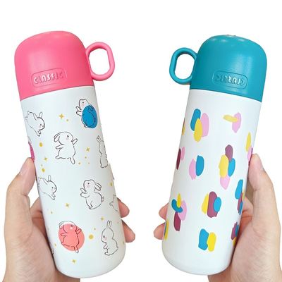Roestvrij staal waterfles voor kinderen 500 ml schattig tumblerbeker met aangepast patroon en deksel