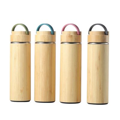 Rechte beker van roestvrij staal geïsoleerd drie-wand bamboe thermosfles met thee-infuser