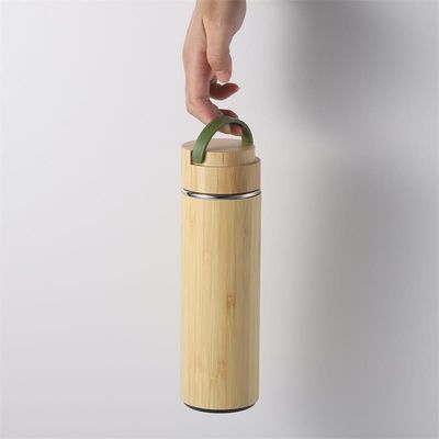 Rechte beker van roestvrij staal geïsoleerd drie-wand bamboe thermosfles met thee-infuser
