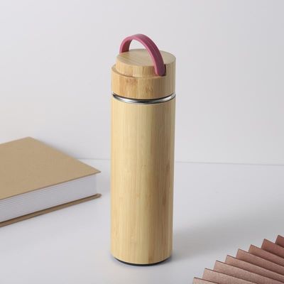 Metalen type roestvrij staal op maat gemaakt bamboe houten thermosfles met houten deksel