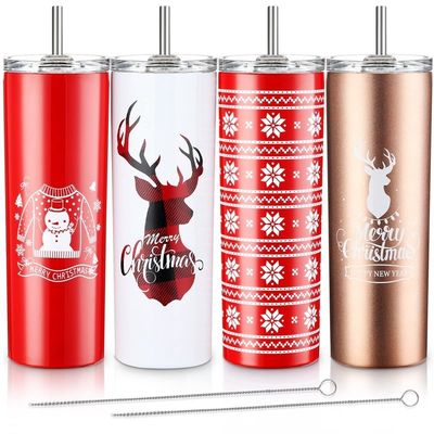 Kerst 20 oz Skinny Beer Tumbler Geïsoleerde roestvrijstalen tumbler bekers met stro