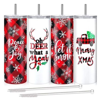 Kerst 20 oz Skinny Beer Tumbler Geïsoleerde roestvrijstalen tumbler bekers met stro