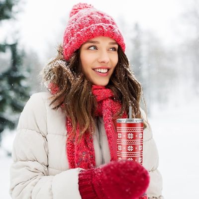 Kerst 20 oz Skinny Beer Tumbler Geïsoleerde roestvrijstalen tumbler bekers met stro