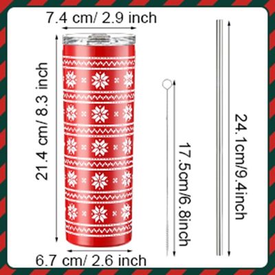 Kerst 20 oz Skinny Beer Tumbler Geïsoleerde roestvrijstalen tumbler bekers met stro